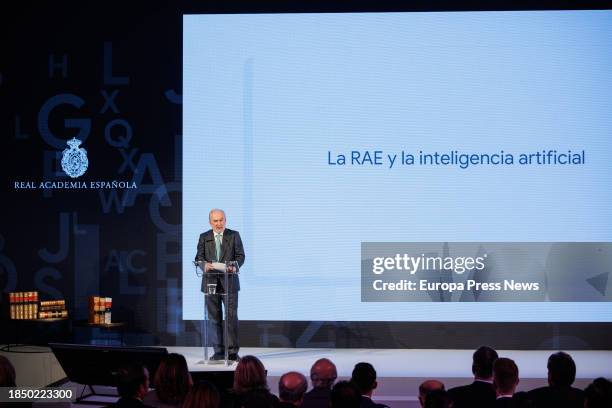 The director of the RAE, Santiago Muñoz Machado, speaks during the meeting of the Board of Trustees of the Fundacion Pro Real Academia Española and...