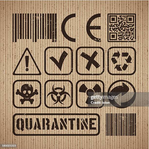 box with shipping icons - cardboard texture stock illustrations