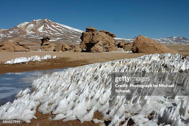 snow formations (penitentes) and rock formations - penitentes stockfoto's en -beelden