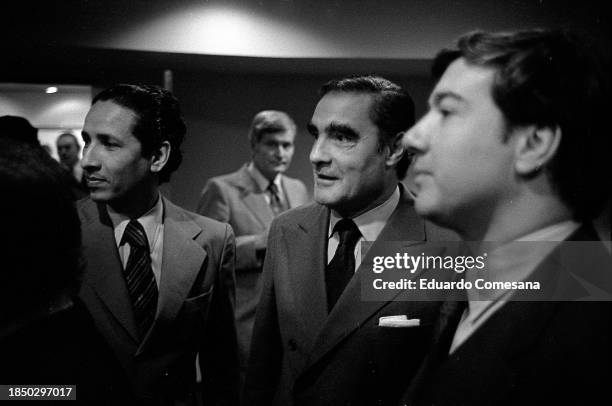 View of Argentine Navy Admiral Emilio Eduardo Massera , with others, at an unspecified event, Buenos Aires, Argentina, 1970s. In 1976, he was a...