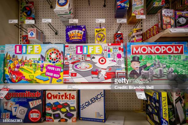 Hasbro board games are seen for sale at a Target store on December 12, 2023 in Austin, Texas. The multi-billon dollar toy and game company Hasbro is...