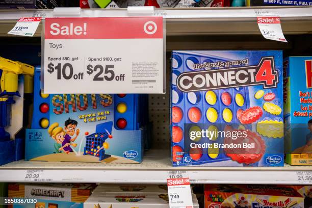 Hasbro board games are seen for sale at a Target store on December 12, 2023 in Austin, Texas. The multi-billon dollar toy and game company Hasbro is...
