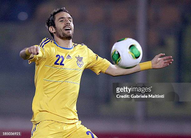 Marko Devich of Ukraine in action during the FIFA 2014 World Cup Qualifier Group H match between San Marino and Ukraine at Serravalle Stadium on...