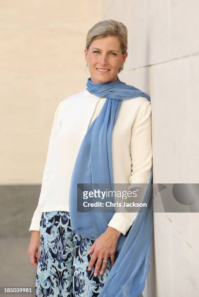 Sophie, Countess of Wessex poses for a portrait in the courtyard of the Islamic Museum of Art on day 1 of her visit to Qatar with the Charity ORBIS...