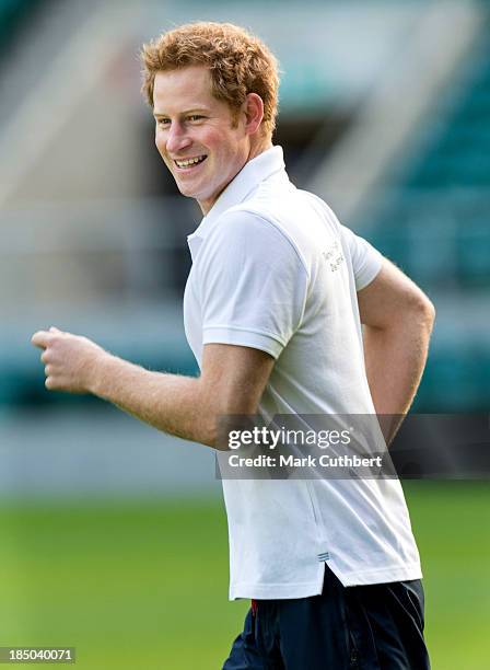 Prince Harry attends the RFU All School programme coaching event at Twickenham Stadium on October 17, 2013 in London, England.