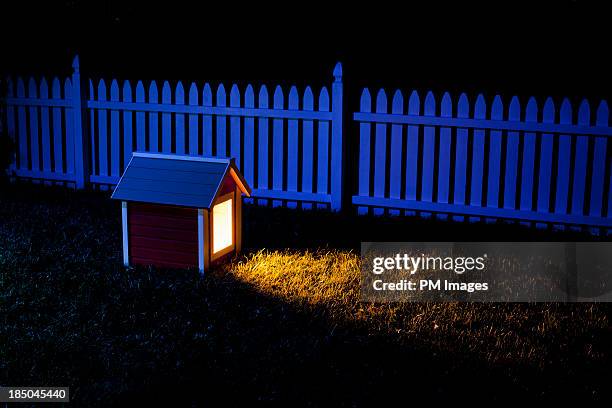 dog house at night - dog kennel stock pictures, royalty-free photos & images