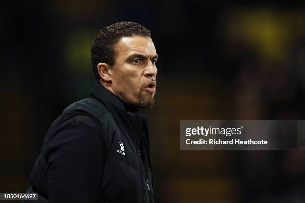 Valerien Ismael, Manager of Watford, looks on during the Sky Bet Championship match between Watford and Ipswich Town at Vicarage Road on December 12,...