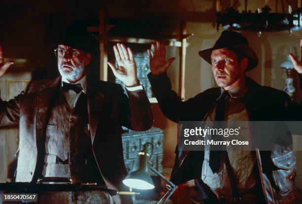 Scottish actor Sean Connery and American actor Harrison Ford in the film 'Indiana Jones and the Last Crusade' , 1989.