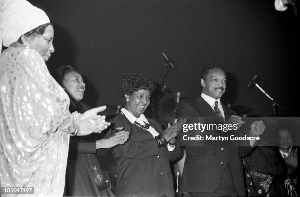 Adelaide Tambo, Winnie Mandela and Rev Jesses Jackson at Dance Mandela concert at Brixton Academy, London, United Kingdom, 1990.