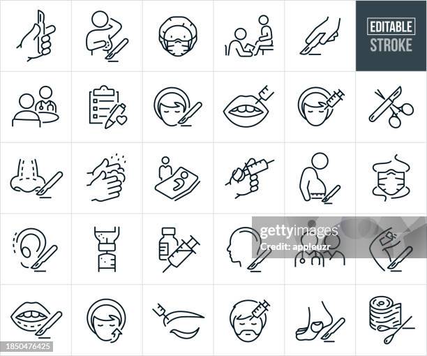 plastic and reconstructive surgery thin line icons - editable stroke - thin lips stock illustrations