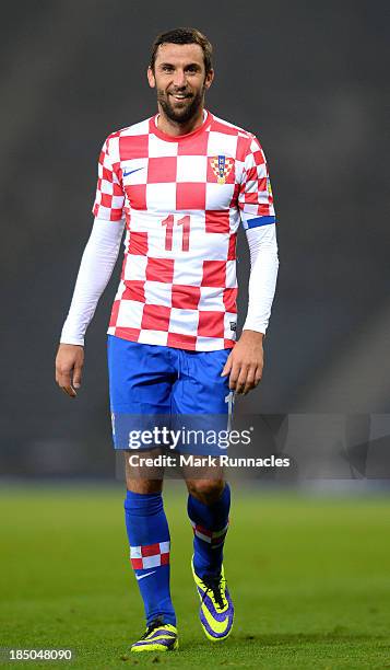 Darijo Srna of Croatia in action during the FIFA 2014 World Cup Qualifying Group A match between Scotland and Croatia at Hampden Park on October 15,...