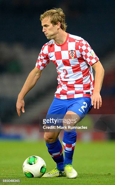 Ivan Strinic of Croatia in action during the FIFA 2014 World Cup Qualifying Group A match between Scotland and Croatia at Hampden Park on October 15,...