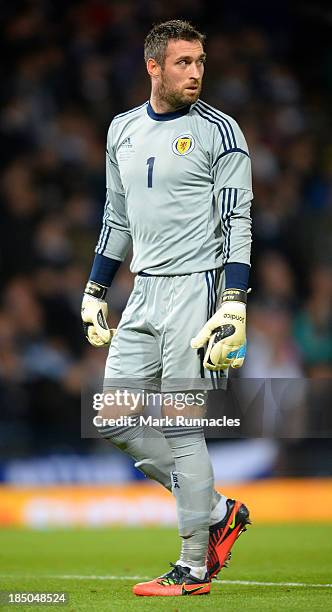 Allan McGregor of Scotland in action during the FIFA 2014 World Cup Qualifying Group A match between Scotland and Croatia at Hampden Park on October...