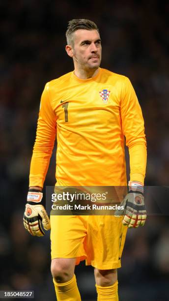 Stipe Pletikosa of Croatia in action during the FIFA 2014 World Cup Qualifying Group A match between Scotland and Croatia at Hampden Park on October...