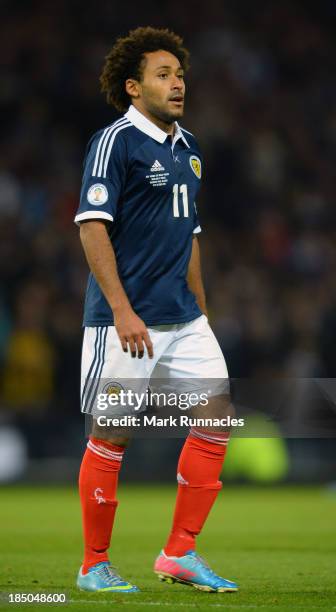 Ikechi Anya of Scotland in action during the FIFA 2014 World Cup Qualifying Group A match between Scotland and Croatia at Hampden Park on October 15,...