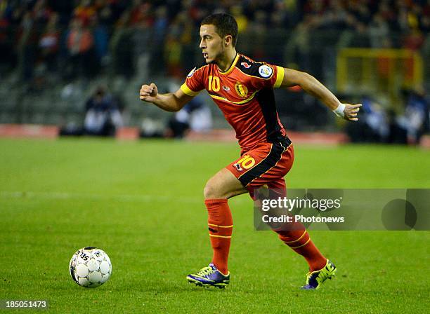 Eden Hazard of Belgium pictured during the FIFA 2014 World Cup Group A qualifying match between Belgium and Wales at the King Baudouin stadium on...