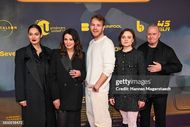 Nilam Farooq, Iris Berben, Ben Münchow, Lena Urzendowsky and Joachim Król during the Munich premiere of "791 KM" at Mathaeser Filmpalast on December...