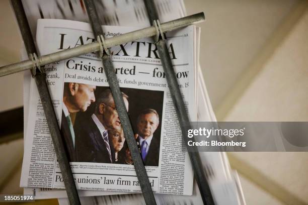 The Los Angeles Times LATEXTRA edition newspaper is printed at the Olympic Press facility in Los Angeles, California, U.S, on Wednesday, Oct. 16,...