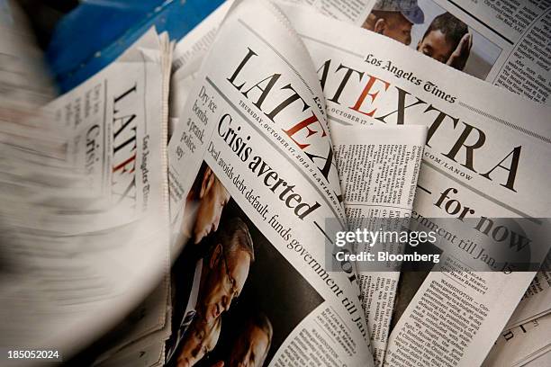 The Los Angeles Times LATEXTRA edition newspaper is printed at the Olympic Press facility in Los Angeles, California, U.S, on Wednesday, Oct. 16,...