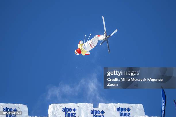 Mikael Kingsbury of Team Canada in action, takes 1st place during the FIS Freestyle Ski World Cup Men's and Women's Moguls on December 15, 2023 in...