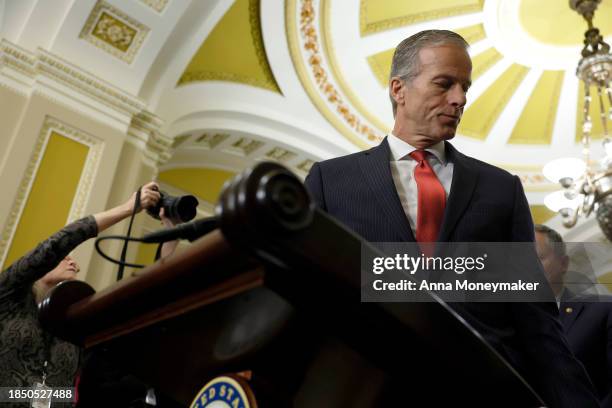Senate Minority Whip John Thune speaks at a news conference after a weekly policy luncheon with Senate Republicans at the U.S. Capitol Building on...