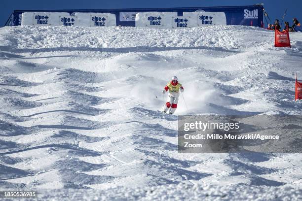 Mikael Kingsbury of Team Canada in action, takes 1st place during the FIS Freestyle Ski World Cup Men's and Women's Moguls on December 15, 2023 in...