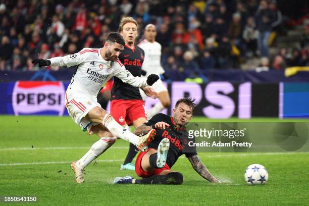 Rafa of SL Benfica scores their team's second goal during the UEFA Champions League match between FC Salzburg and SL Benfica at Red Bull Arena on...
