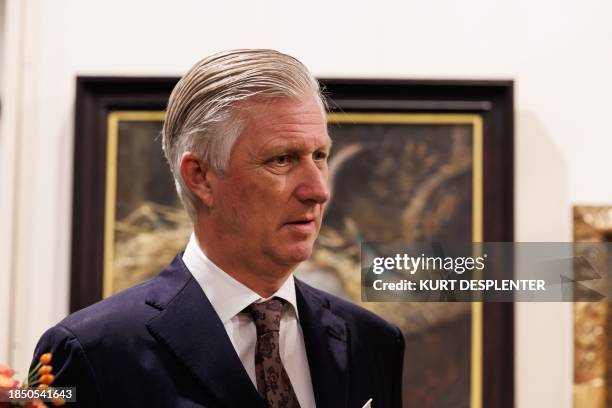 King Philippe - Filip of Belgium pictured during a royal visit to the exhibition 'Rose, Rose, Rose a mes yeux. James Ensor and still life in Belgium...