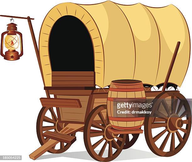 stockillustraties, clipart, cartoons en iconen met covered wagon - horse cart