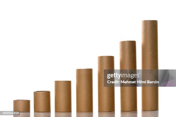 paper tubes like a graph - cardboard tube stock pictures, royalty-free photos & images