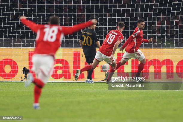 Kevin Volland of 1.FC Union Berlin celebrates after scoring their team's first goal during the UEFA Champions League match between 1. FC Union Berlin...