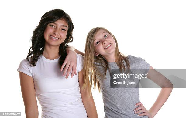 best friends - alleen tienermeisjes stockfoto's en -beelden