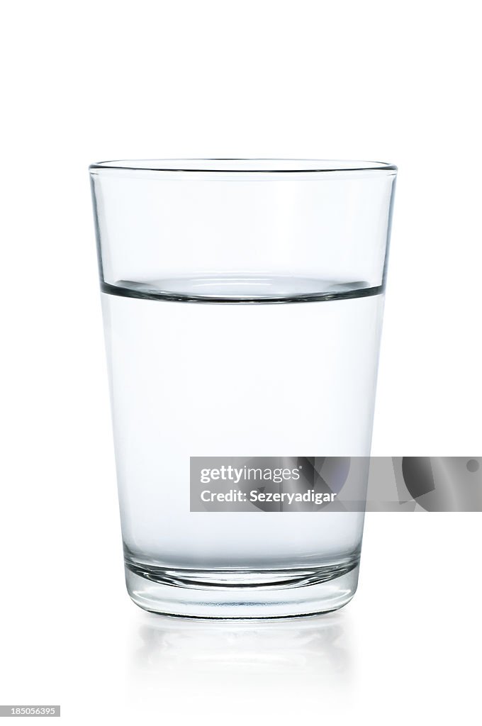 Clear glass of water on a white background