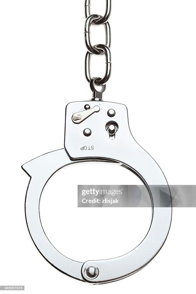 Handcuffs With Spring Chain Closeup Of Stainless Handcuff With A Chain High-Res Stock Photo - Getty ...