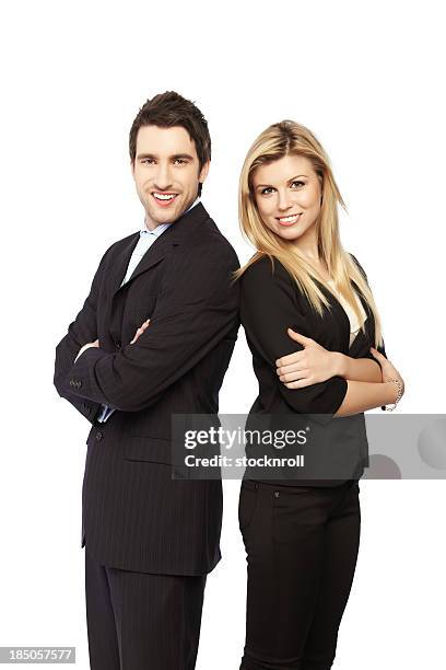 business couple standing with crossed arms - buisnessman studio clipping path bildbanksfoton och bilder