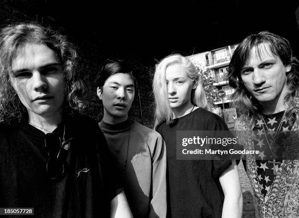 Smashing Pumpkins, group portrait, including Billy Corgan, Jimmy Chamberlin, James Iha and Darcy Wretzsky, Notting Hill, London, United Kingdom, 1992.