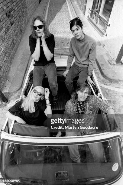 Smashing Pumpkins, group portrait, including Billy Corgan, Jimmy Chamberlin, James Iha and Darcy Wretzsky, Notting Hill, London, United Kingdom, 1992.