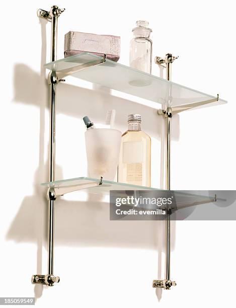 bathroom shelf with products - shampoo bottle white background stock pictures, royalty-free photos & images