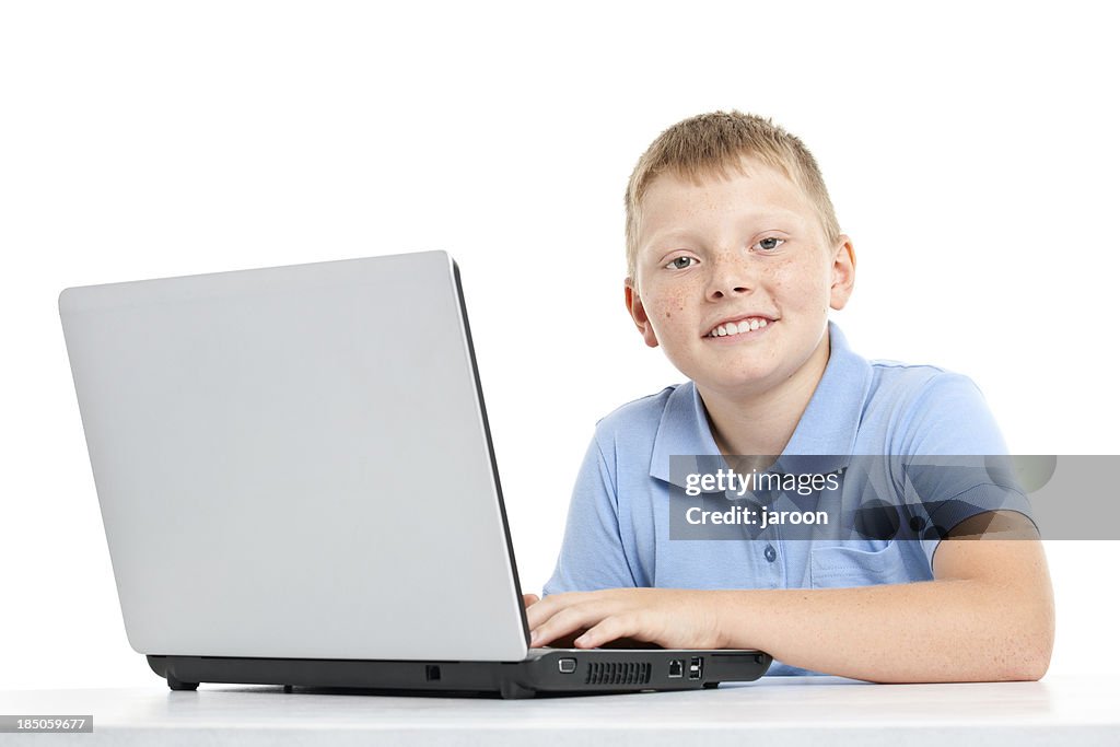 Computer Handed Boy Freckled Happy Boy In Front Of Computer High-Res Stock Photo - Getty Images