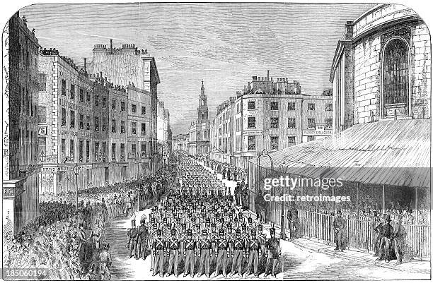 ilustraciones, imágenes clip art, dibujos animados e iconos de stock de funeral de estado: la habitación duke of wellington, london 1852 (grabar la ilustración - funeral