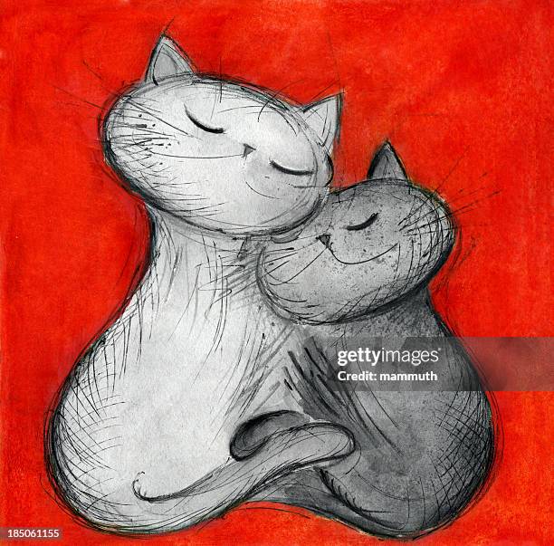 Teched Cat Cats Cuddling Drawing