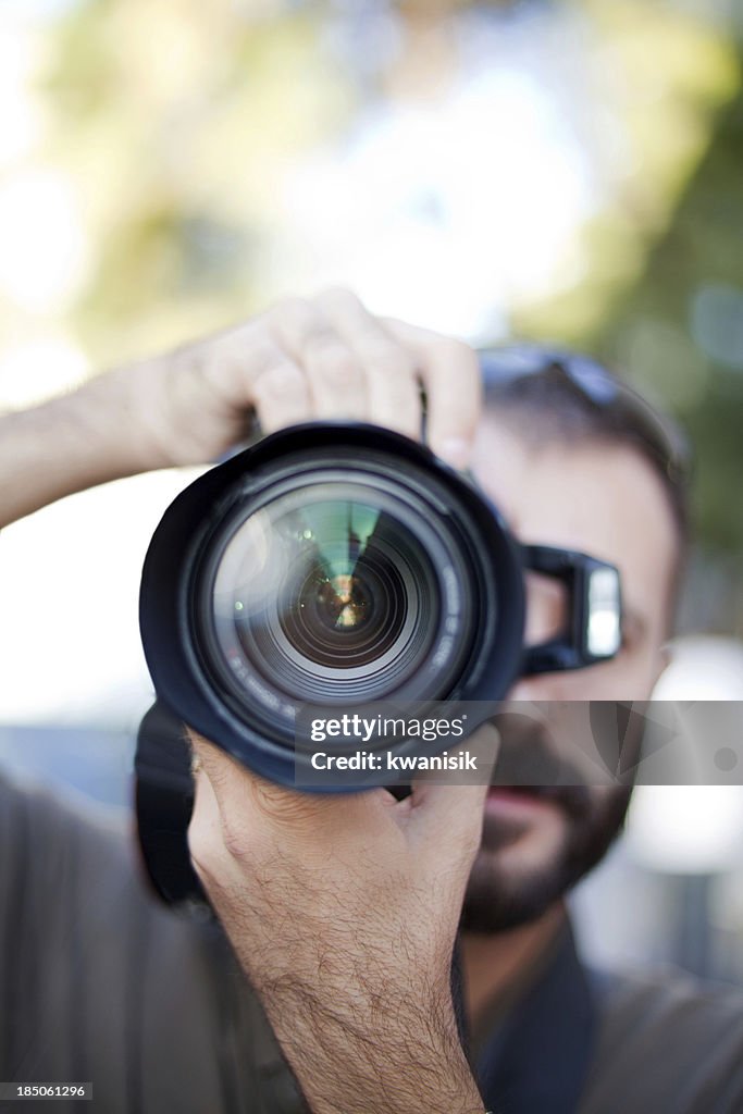 Fotograf und Gläser Nahaufnahme