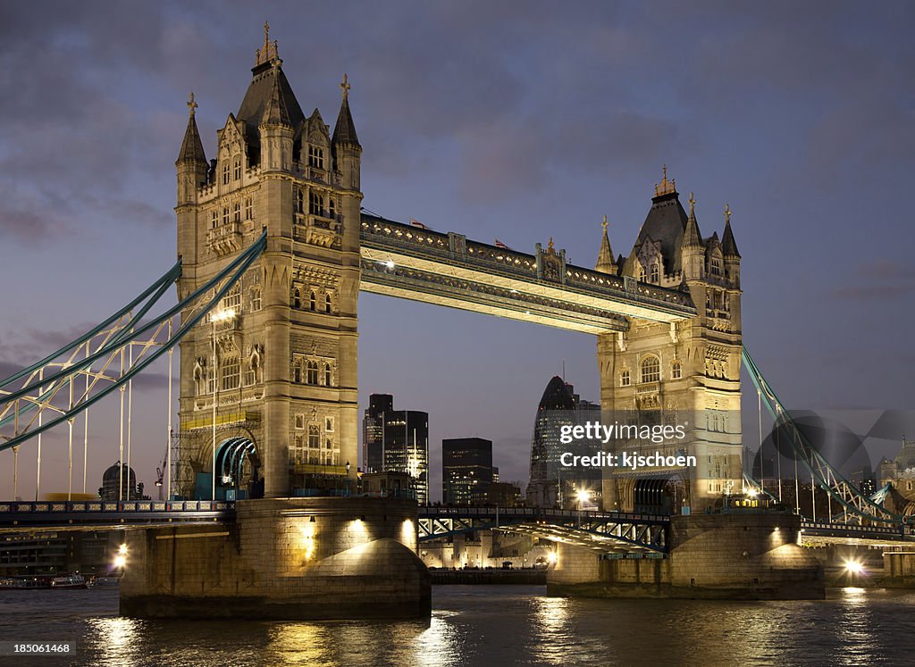 Tower Bridge and London City at Dusk