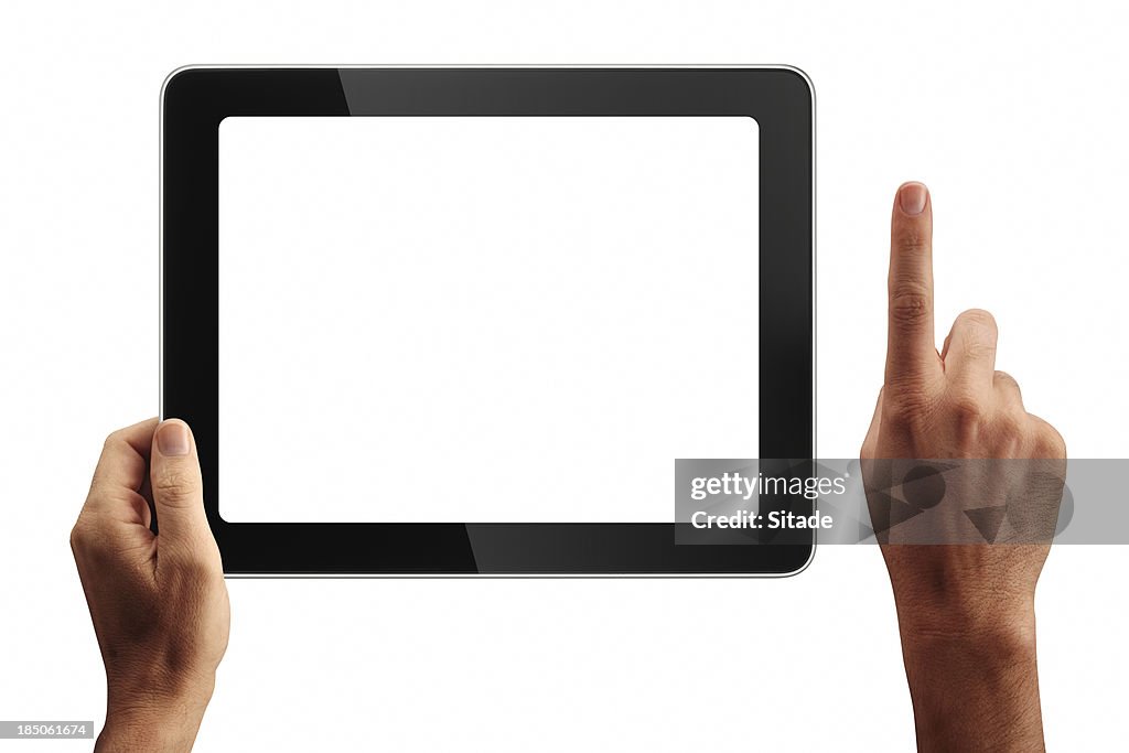 Digital Tablet And Hands With Four Clipping Paths