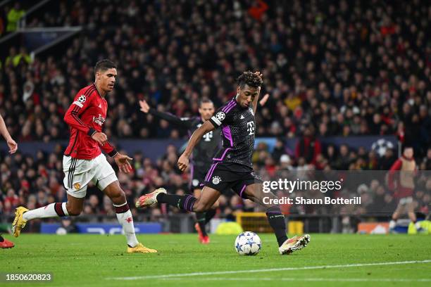 Kingsley Coman of Bayern Munich scores their team's first goal during the UEFA Champions League match between Manchester United and FC Bayern München...