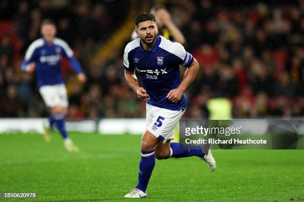 Sam Morsy of Ipswich Town celebrates after scoring their team's second goal during the Sky Bet Championship match between Watford and Ipswich Town at...