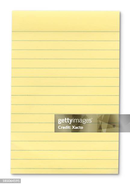 hi-res yellow note pad - with outline paths. - lijst document stock pictures, royalty-free photos & images