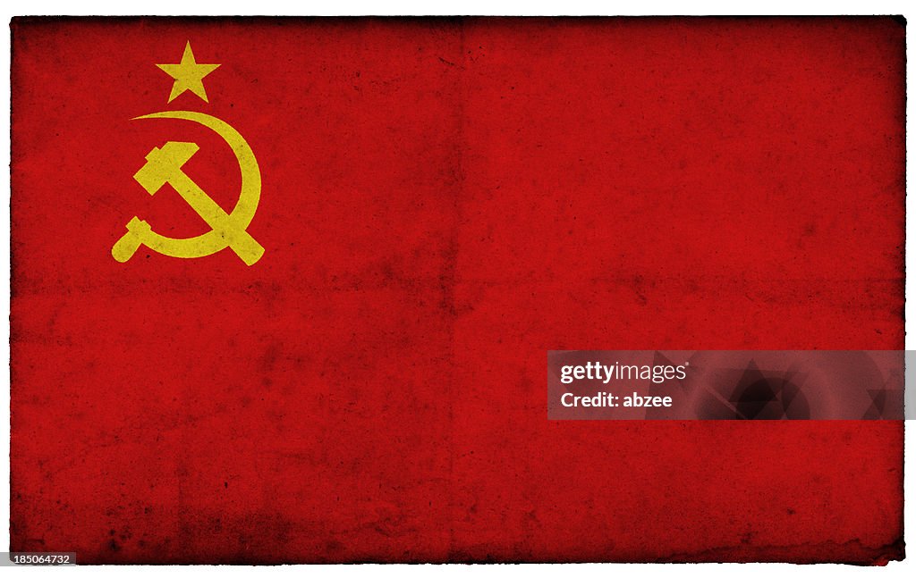 Grunge Former Soviet Union Flag on rough edged old postcard