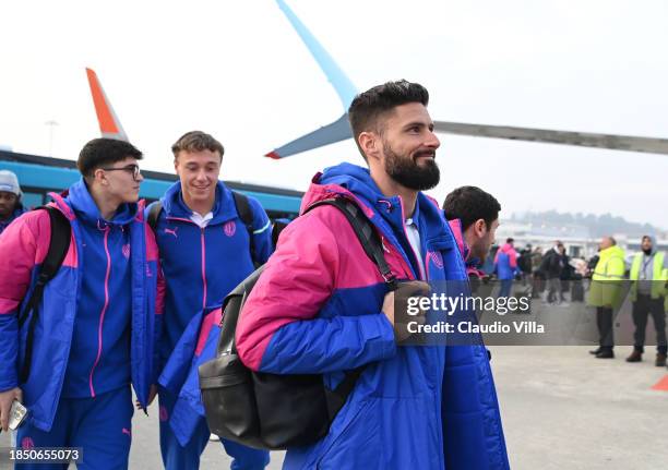 Olivier Giroud of AC Milan leaves Malpensa airport for Newcastle on December 12, 2023 in Milan, Italy.