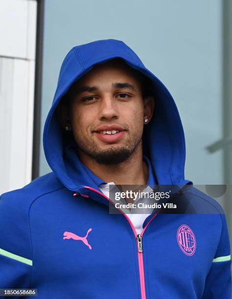 Noah Okafor of AC Milan leaves Malpensa airport for Newcastle on December 12, 2023 in Milan, Italy.